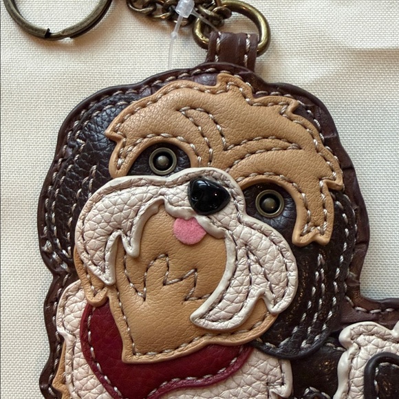 CHALA Vegan Leather Brown Shih Tzu zippered Key Fob / Coin Purse NWT - Picture 3 of 8
